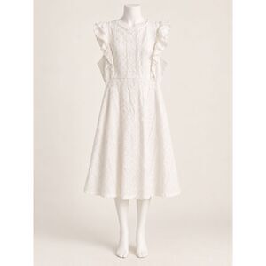 ECOWISH Women’s L White Eyelet Lace Ruffle Sleeve A-Line Maxi Dress